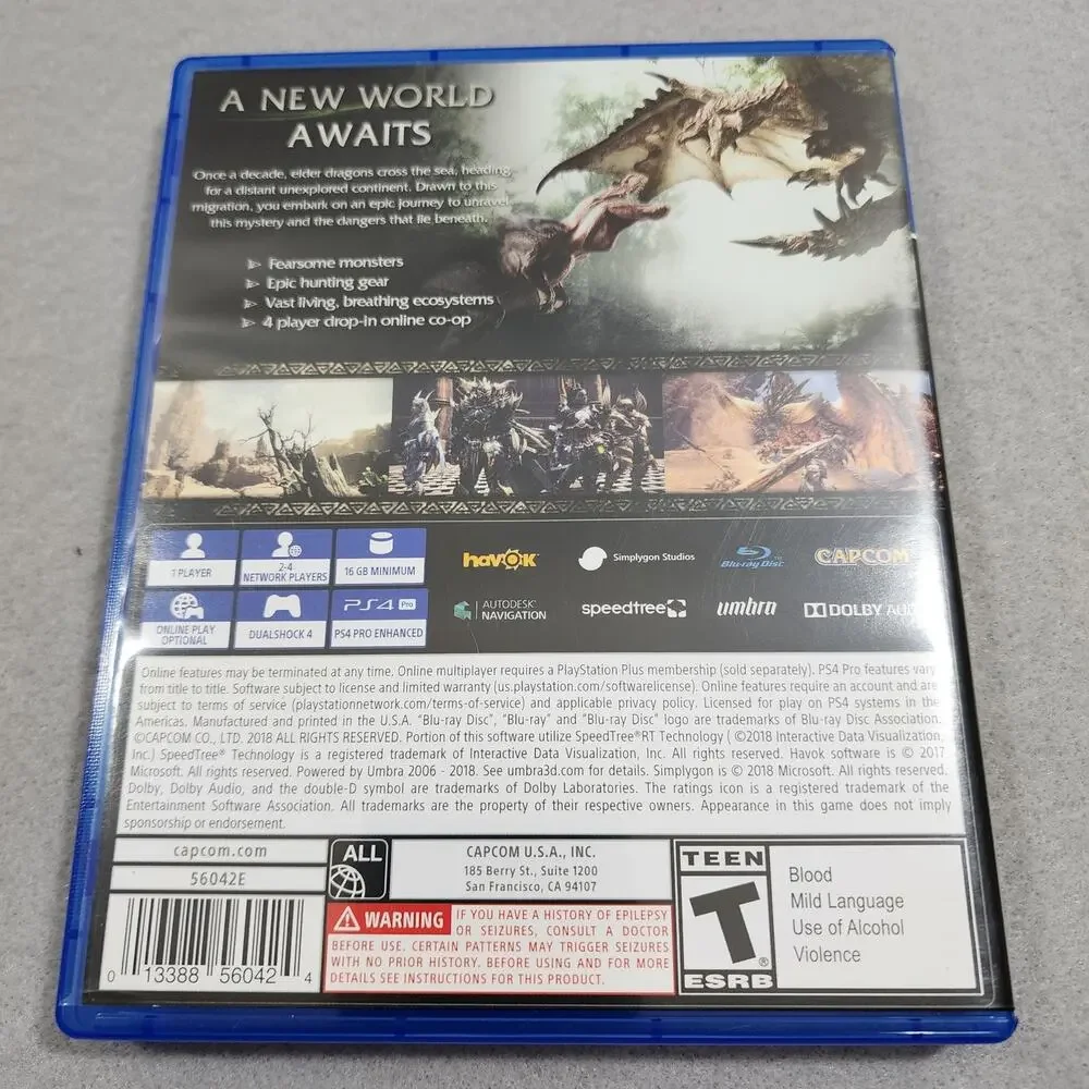 Monster Hunter: World PlayStation PS4 2018 Disc Only, Incomplete - Untested